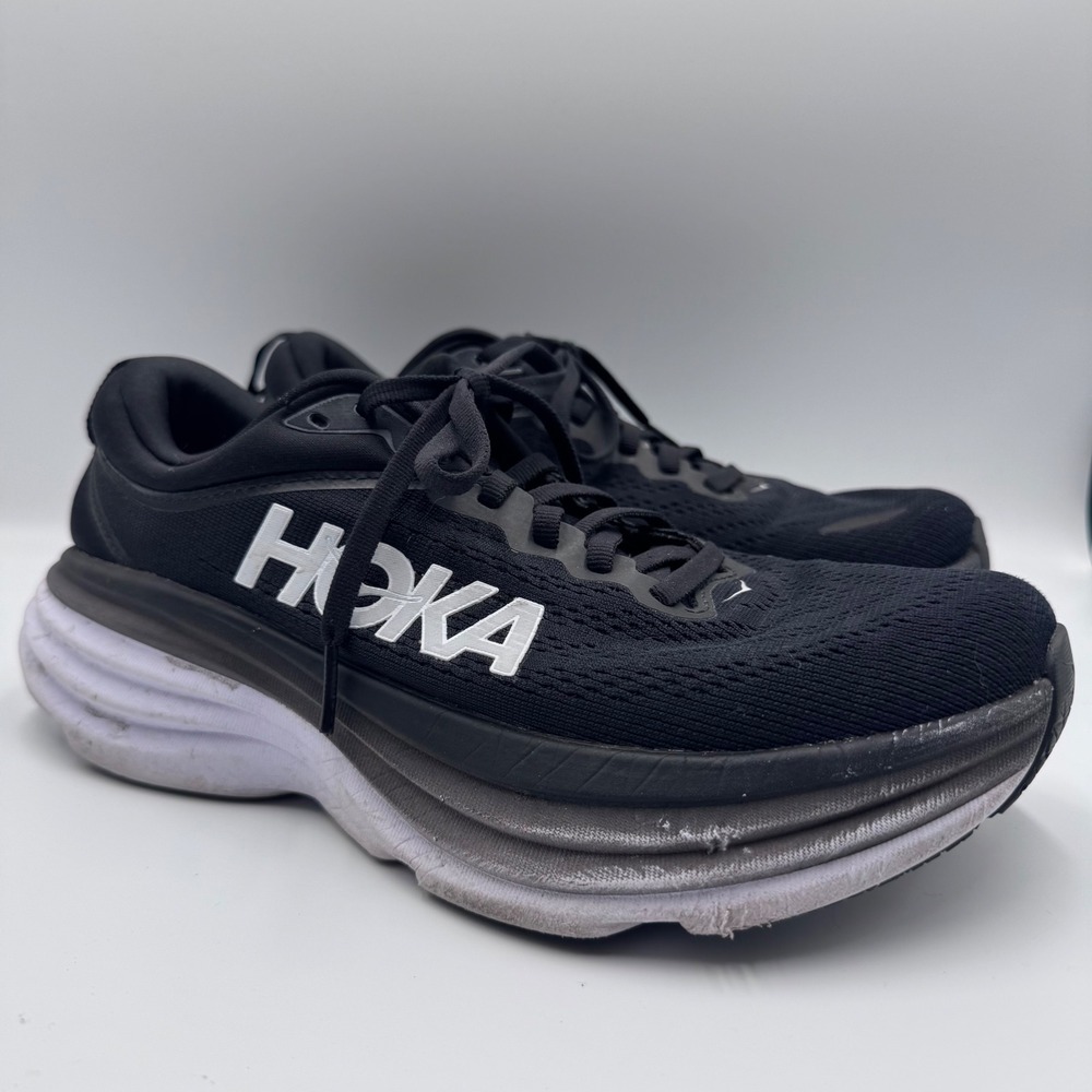 Hoka Bondi 8 Black White Running Shoes Womens 7.5B 1127952 BWHT
